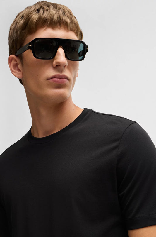 Cotton-jersey regular-fit T-shirt with ribbed collar