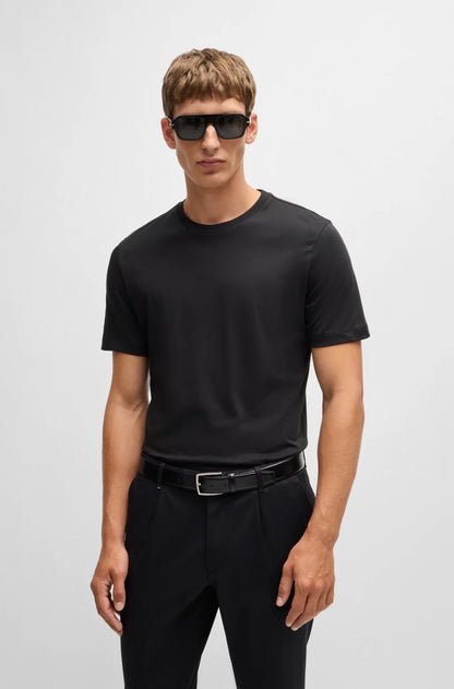 Cotton-jersey regular-fit T-shirt with ribbed collar